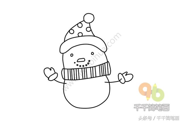 冬天孩子堆雪人简笔画,小朋友堆雪人图片简笔画(3)