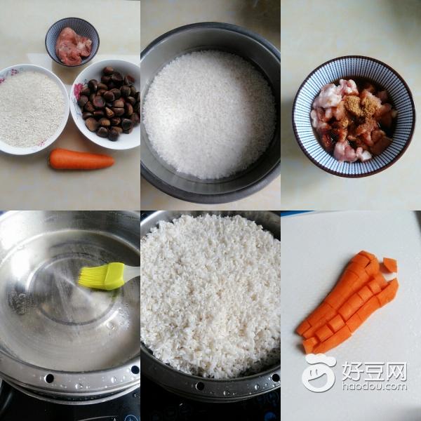 板栗蒸糯米饭的做法,排骨板栗糯米饭做法(4)
