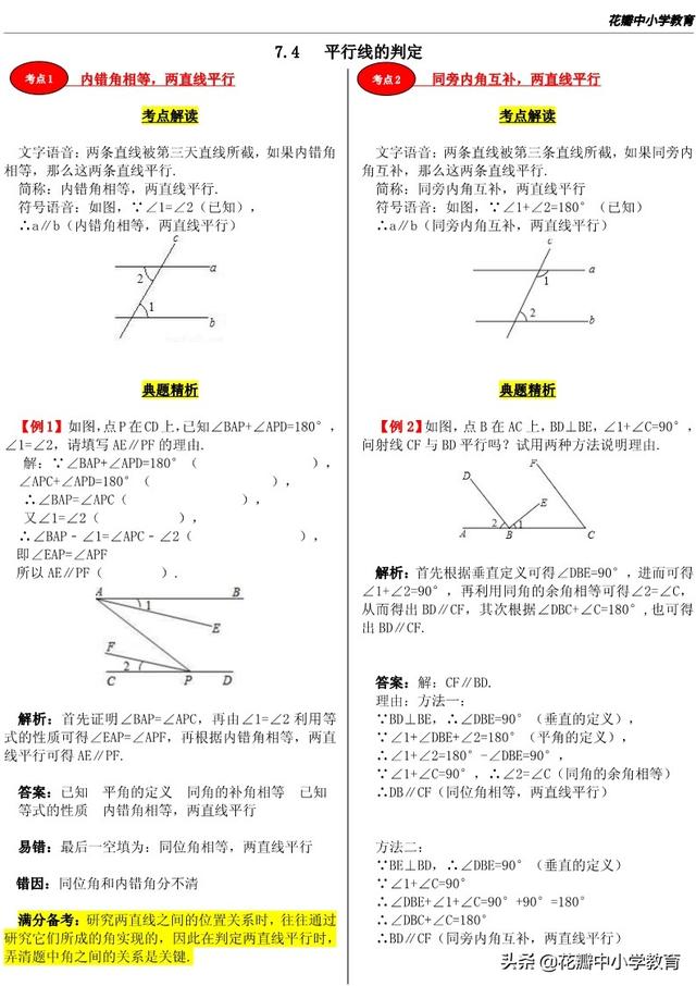 平行线的六种判定方法,平行线判定万能公式(1)